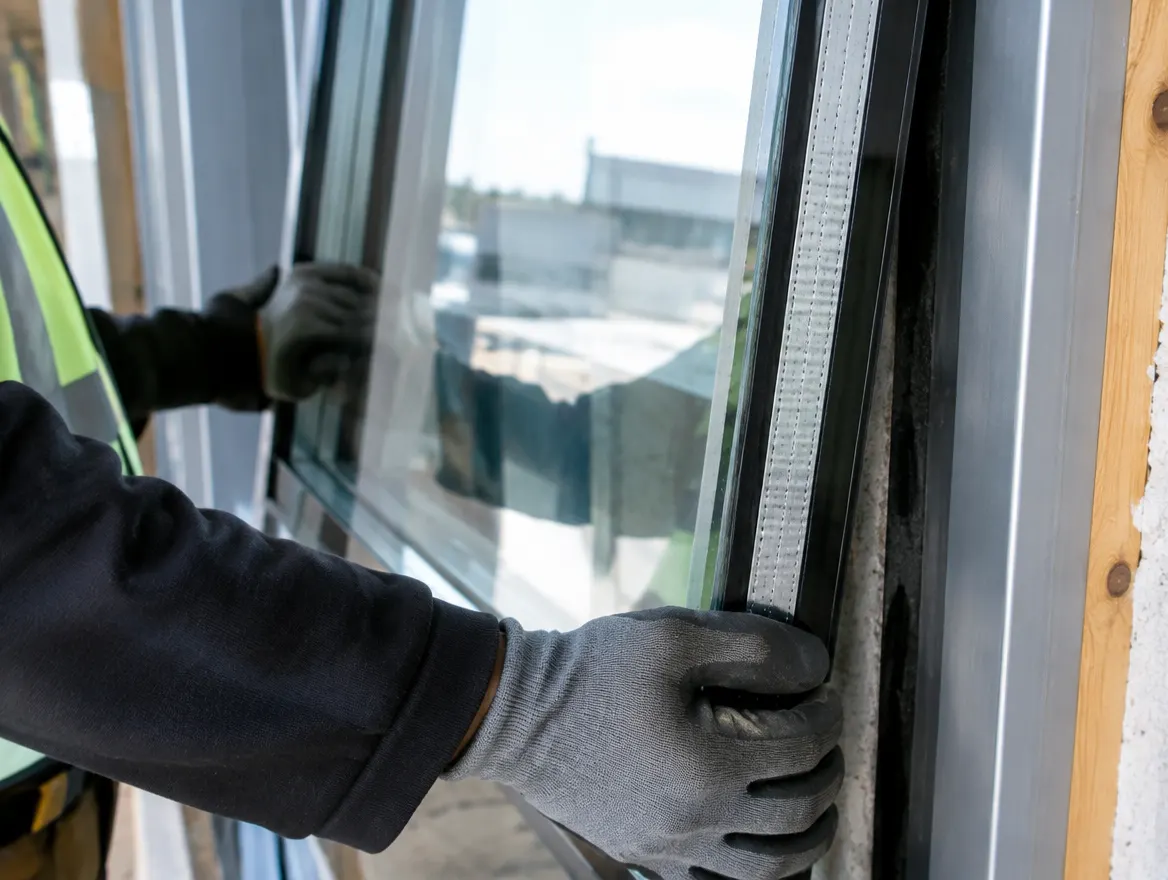 Insulated glass unit being installed