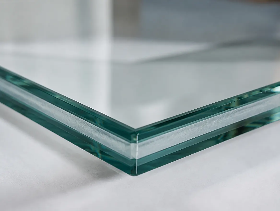 Laminated safety glass cross-section showing the interlayer