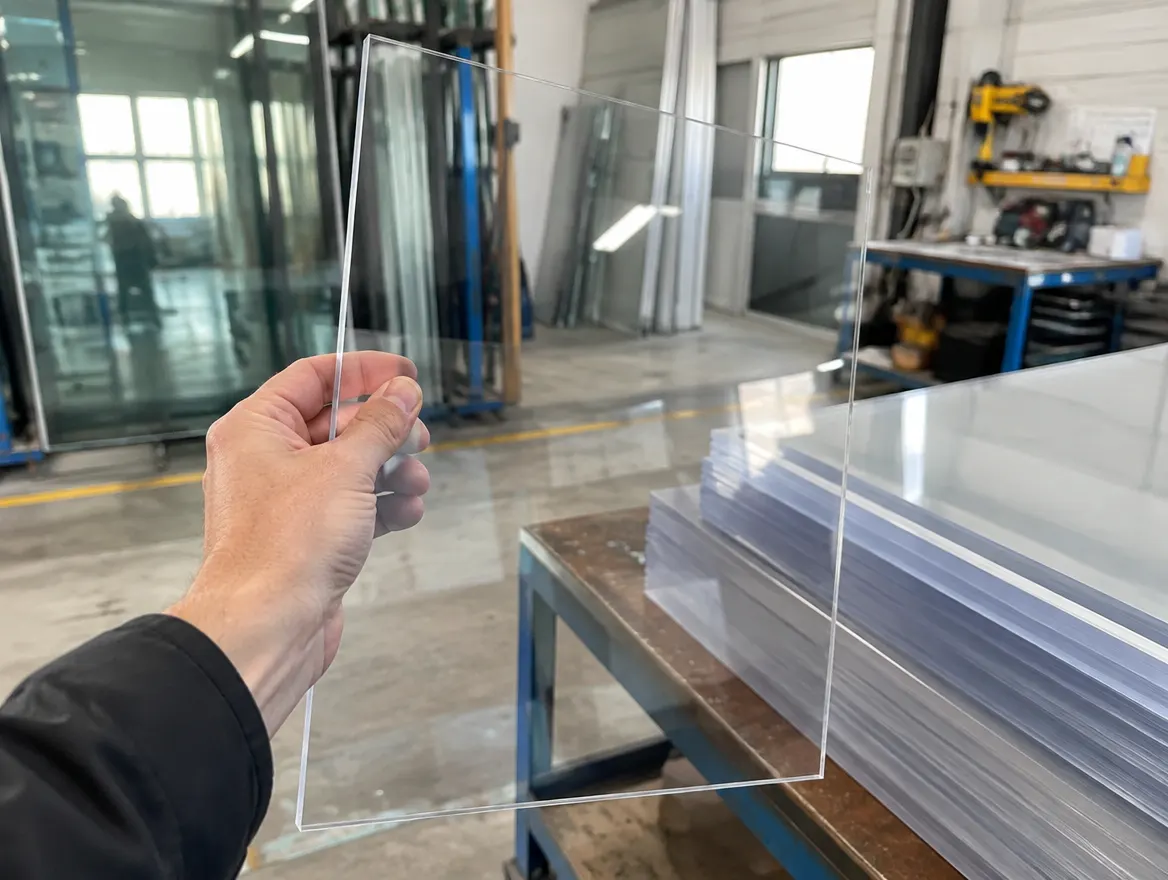 Polycarbonate and acrylic sheets in a glass shop