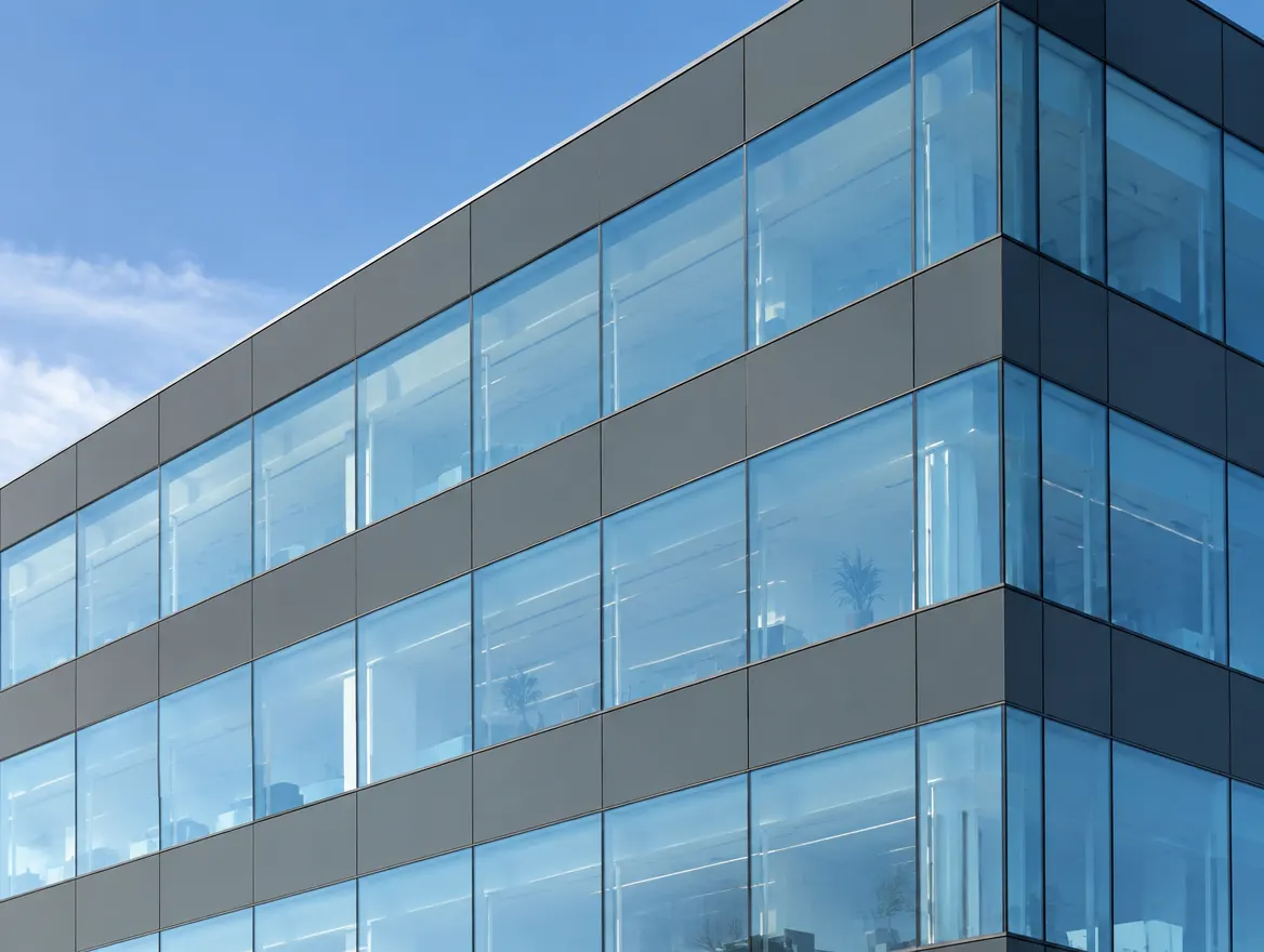 Office building facade with spandrel and vision glass